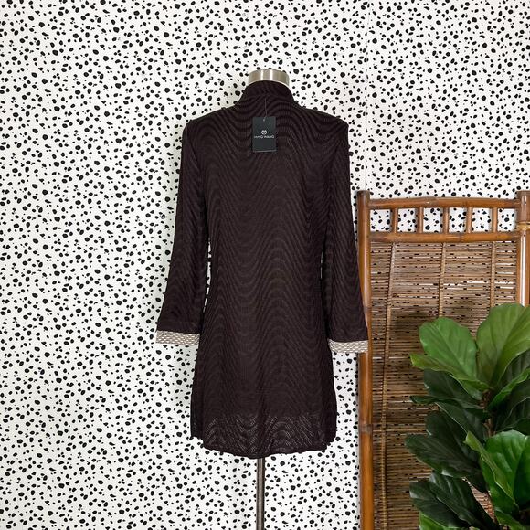 NEW Ming Wang | Brown Tan Knit Long Sleeve Lightweight Work Sweater Jacket XS - Picture 6 of 11